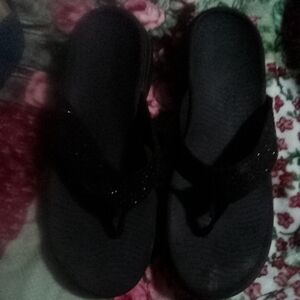 Skechers Black Glitter Flip Flops Size 11